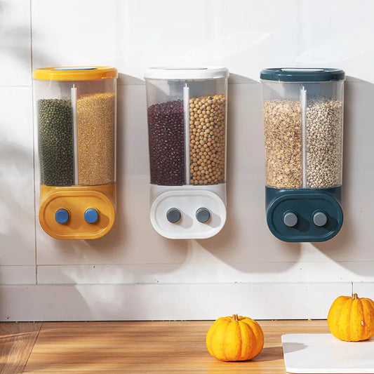 Household Wall-mounted Food Storage Containers Sealed Grain Bucket Moisture Proof Cereal Storage Boxes Kitchen Rice Dispenser