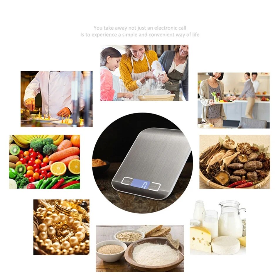 5000g 5KGg/1g Precise Digital Kitchen Scale LED Display Electronic Weight Scales Stainless Steel Food Cooking Libra