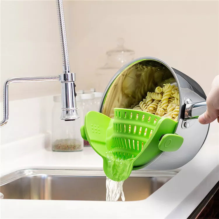 LMETJMA Universal Silicone Clip-on Pan Pot Strainer Anti-spill Pasta Pot Strainer Food Grade Rice Fruit Colander Strainer KC0111