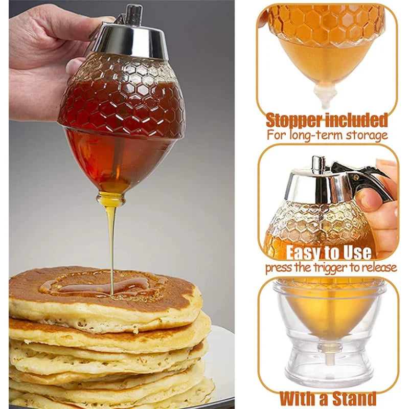 New Juice Syrup Cup Bee Drip Dispenser Kettle Kitchen Accessories Honey Jar Container Storage Pot Stand Holder Squeeze Bottle