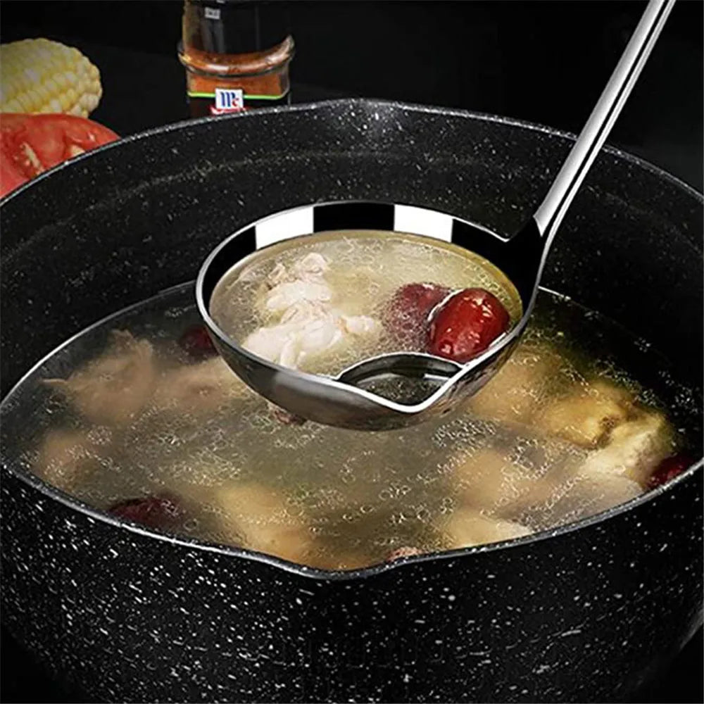 Stainless Steel Soup Fat Oil Separator Ladles Skimmer Spoon Soup Colander for Kitchen with Heat Insulation Anti-scalding