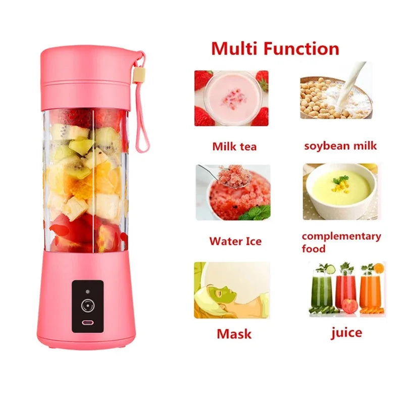 Portable Mini Fruit Juicer Cup USB Rechargeable Mixer 6 Blades Juicer Vegetable Juicer Blender Milkshake 1800mAh Manual Juicers