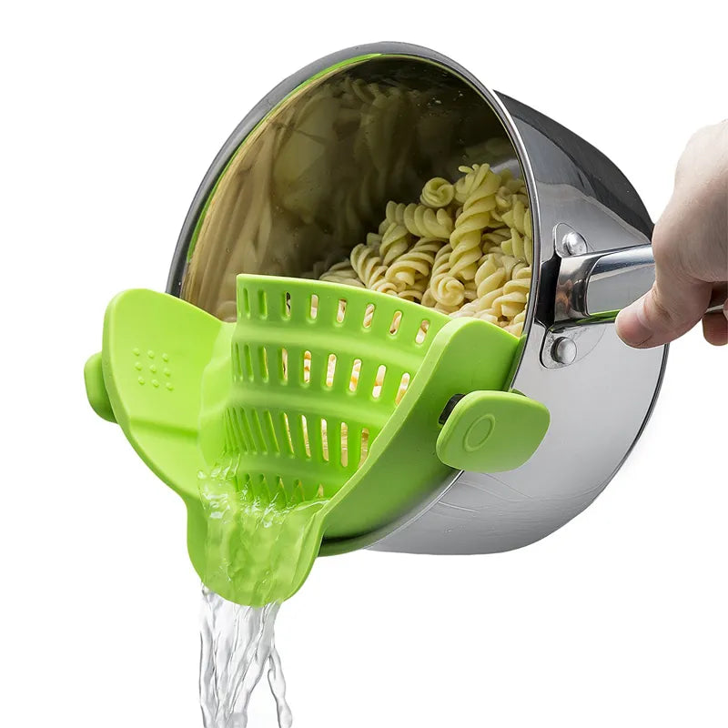 LMETJMA Universal Silicone Clip-on Pan Pot Strainer Anti-spill Pasta Pot Strainer Food Grade Rice Fruit Colander Strainer KC0111