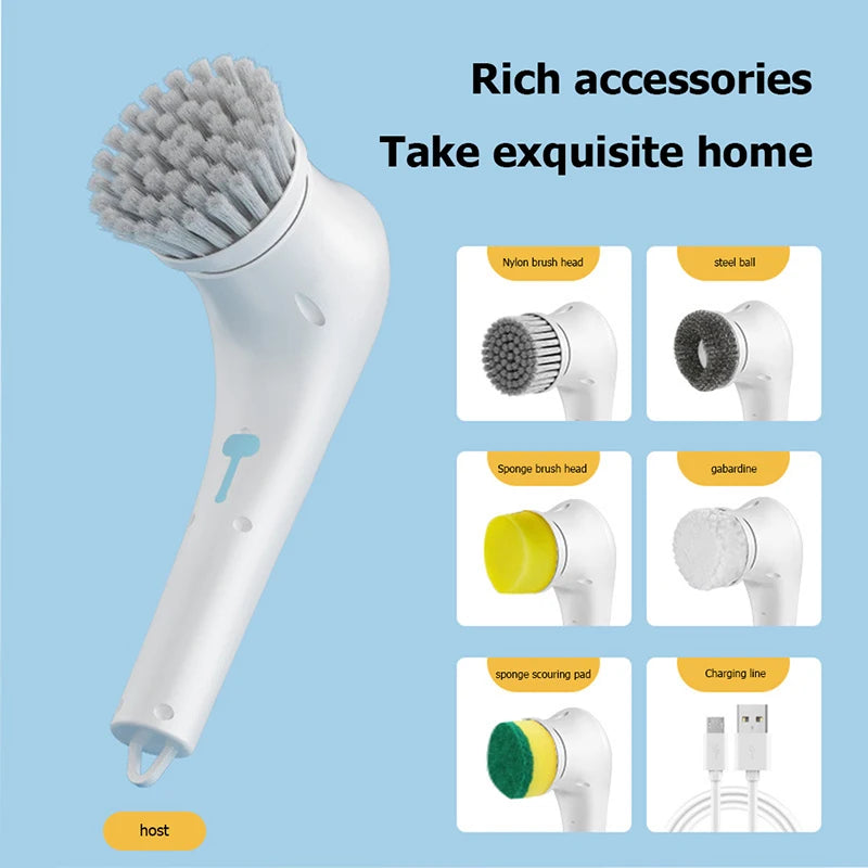 5 In 1 Electric Cleaning Brush for Shoes Charging Waterproof Bathroom Wash Brush Kitchen Cleaning Tool Dishwashing Brush