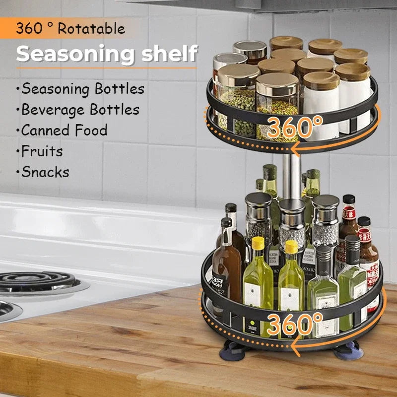 360°Rotation Spice Storage Rack Non-slip Kitchen Storage Tray for Seasonings and Spices Jar Cans Multi-layer Kitchen Accessories