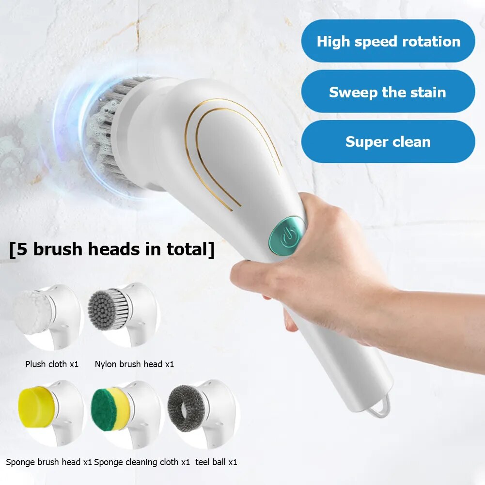 5 In 1 Electric Cleaning Brush for Shoes Charging Waterproof Bathroom Wash Brush Kitchen Cleaning Tool Dishwashing Brush