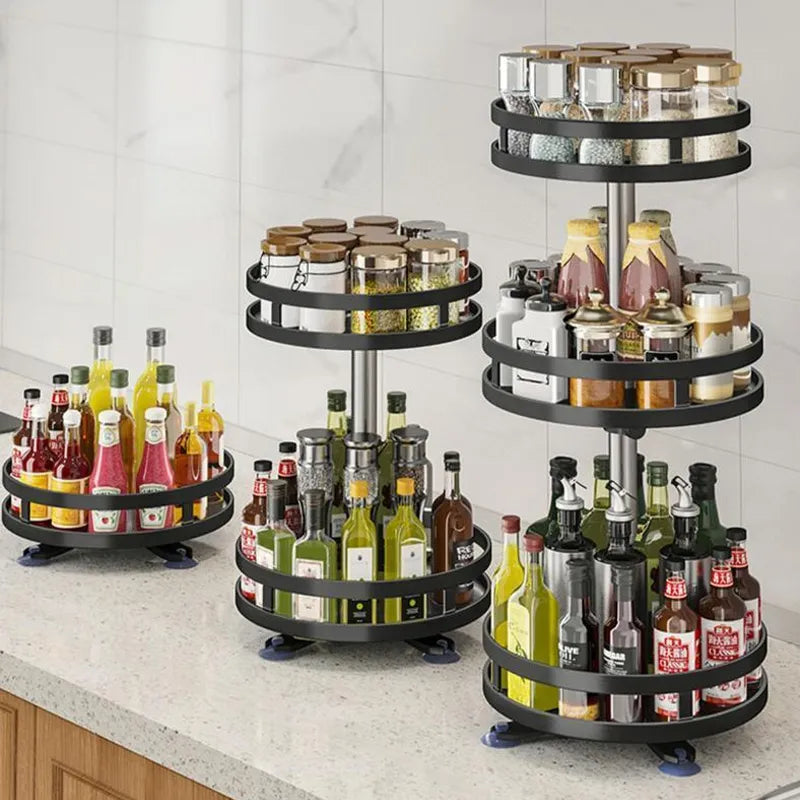 360°Rotation Spice Storage Rack Non-slip Kitchen Storage Tray for Seasonings and Spices Jar Cans Multi-layer Kitchen Accessories