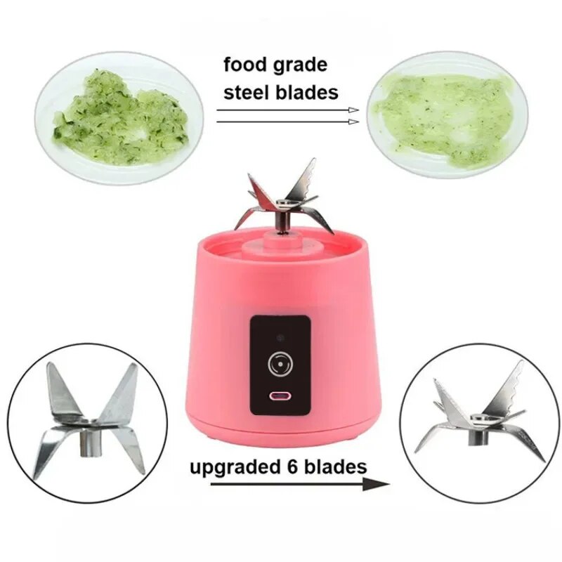 Portable Mini Fruit Juicer Cup USB Rechargeable Mixer 6 Blades Juicer Vegetable Juicer Blender Milkshake 1800mAh Manual Juicers